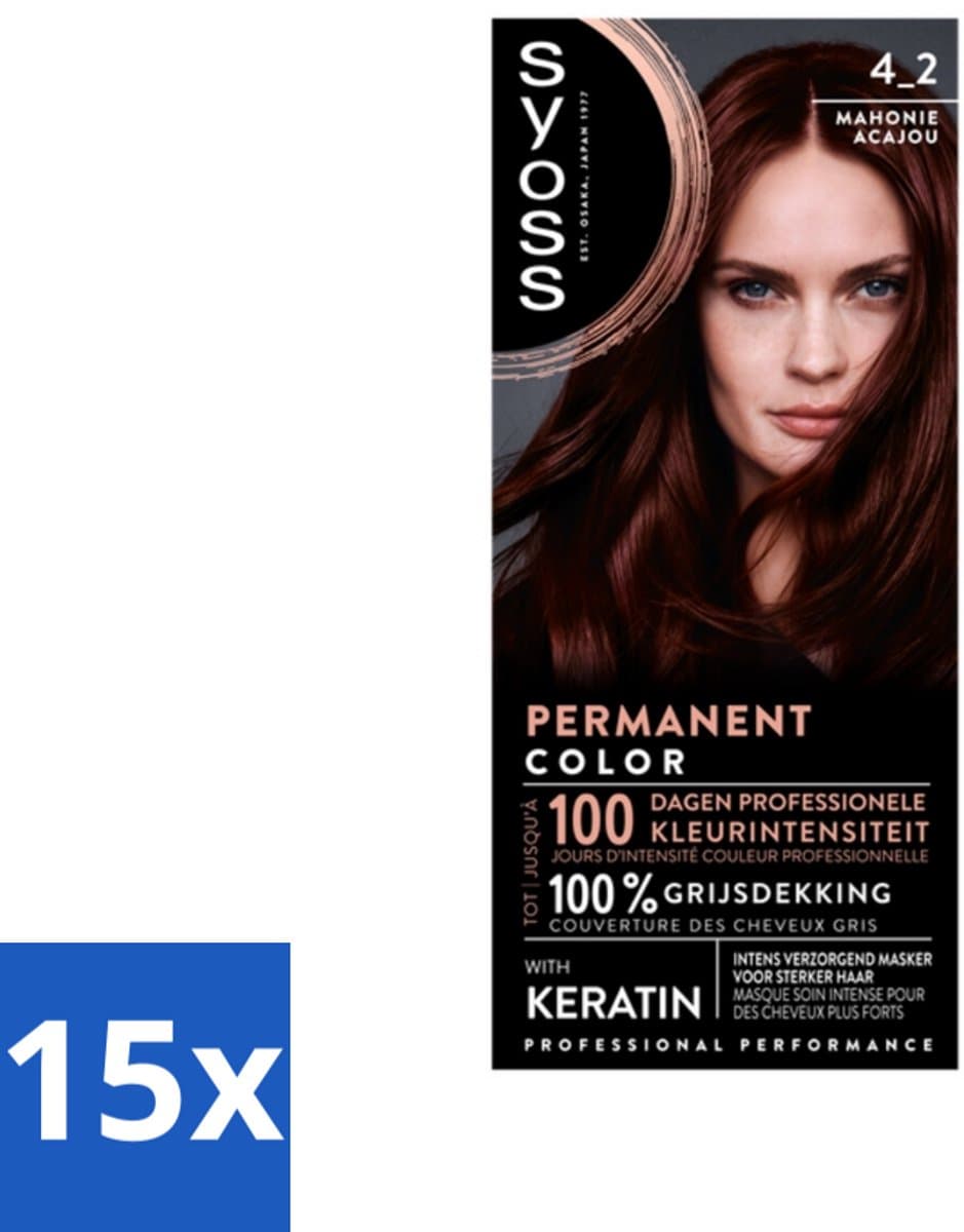SYOSS - Coloration 4-2 Mahonie - Haarverf - Grijsdekking - Vermindert Haarbreuk - Bulkverpakking - 15 stuks