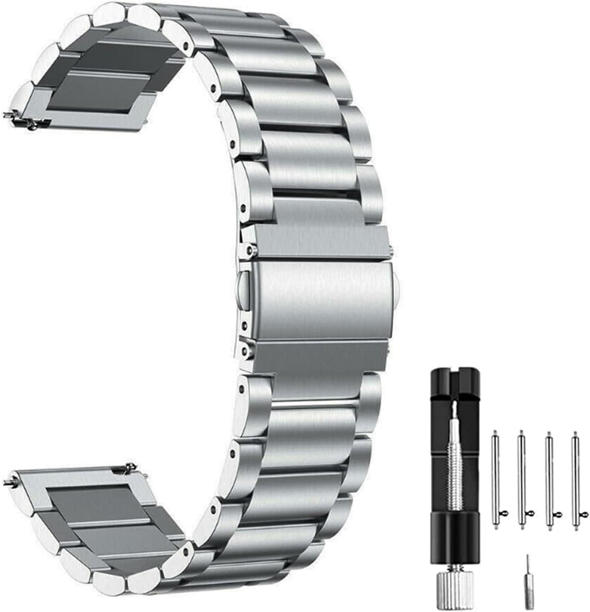 20mm Horloge Band - Rvs Lus - Snelle Ontgrendeling - Compatibel met Samsung Galaxy Watch 3 41mm - Huawei Watch GT 2 42mm - (20mm, Metaal Zilver)