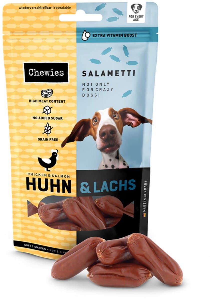 Chewies Salametti Hondensnack Kip & Zalm - 9 x 60 gr - Voordeelverpakking