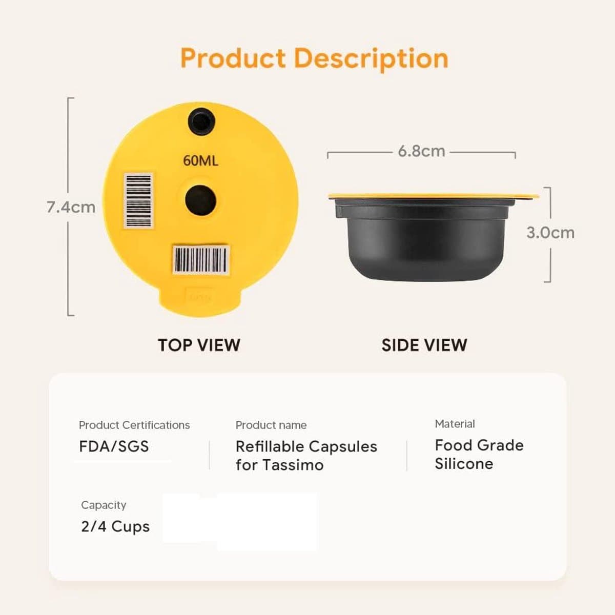 Provento - Herbruikbare koffiecapsules voor Bosch Tassimo-machines - K-Cups machine-accessoires - Navulbare koffiefilters pods - Verschillende maten (180ml)