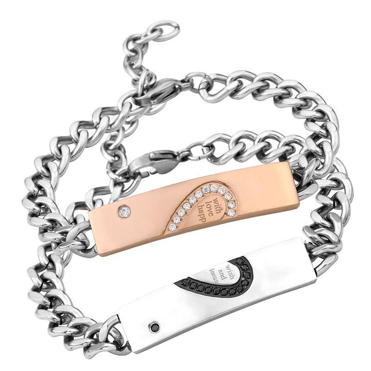Love & Happiness Armband Set - Valentijn Cadeautje voor Mannen - Valentijnsdag voor Mannen Cadeautjes