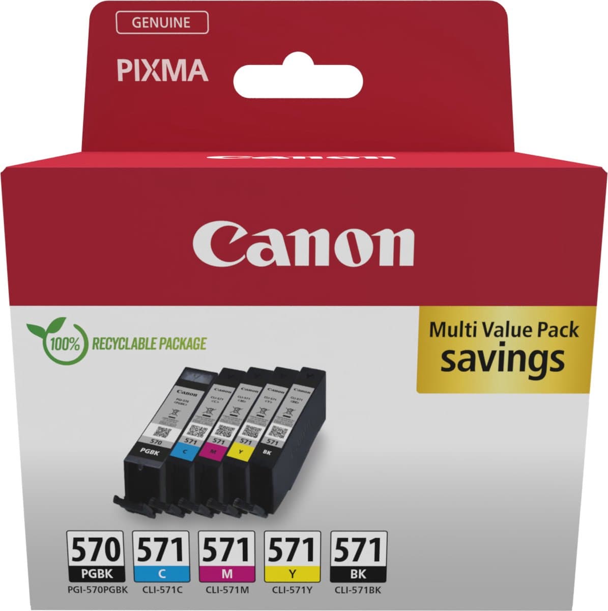 Canon 0372C006 inktcartridge, 5 stuks, origineel, zwart, cyaan, magenta, geel