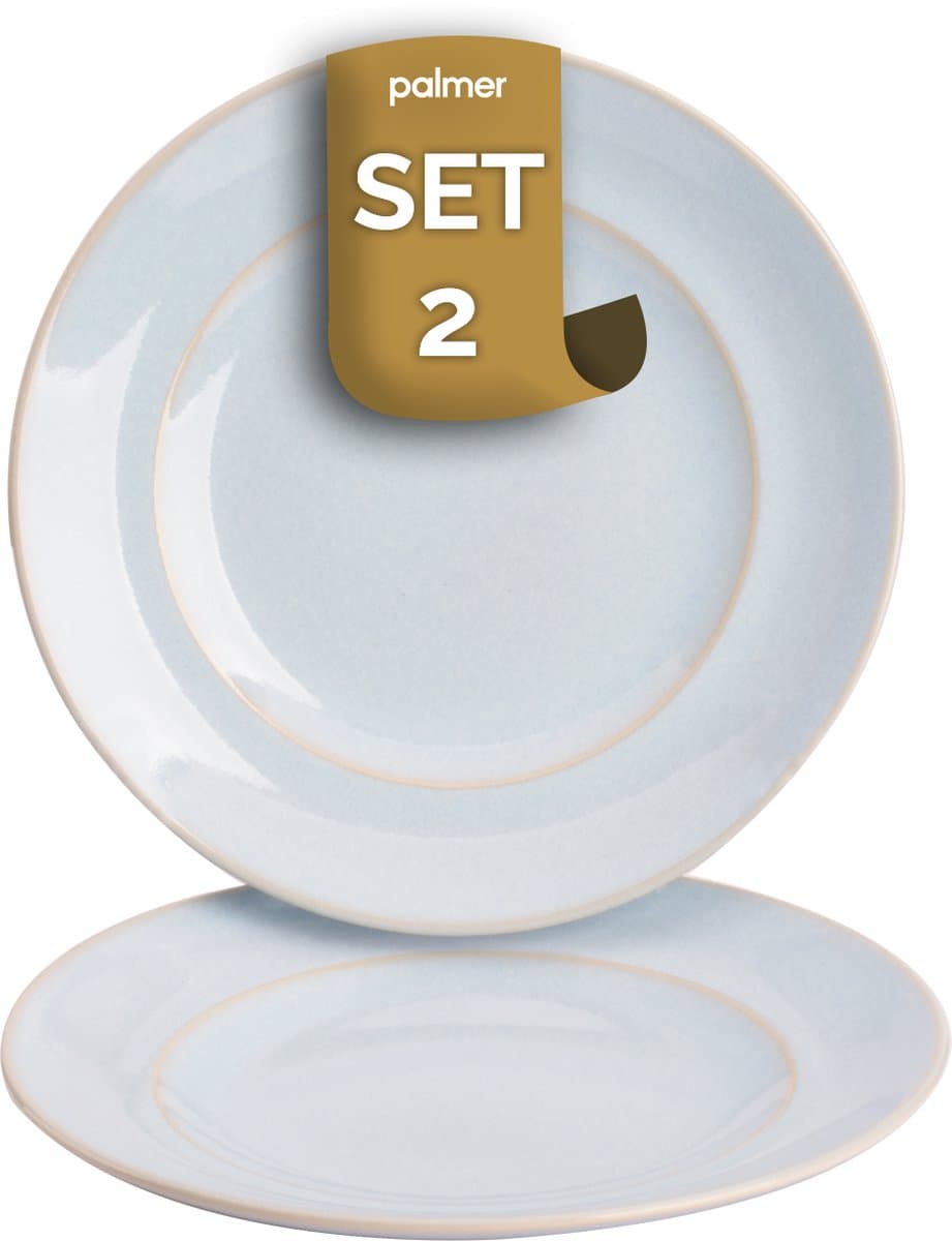 Palmer - Barolo - Bord - 2 stuks - ø 22 cm - Lichtblauw - Stoneware - Bordenset