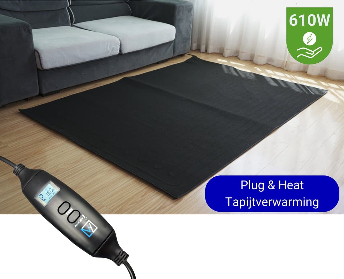 VH Tapijtverwarming "Stromboli" met 8 warmtestanden - 160 x 230 cm - 610 watt - Bijverwarming - LCD controller met Timer - Past onder bestaand tapijt