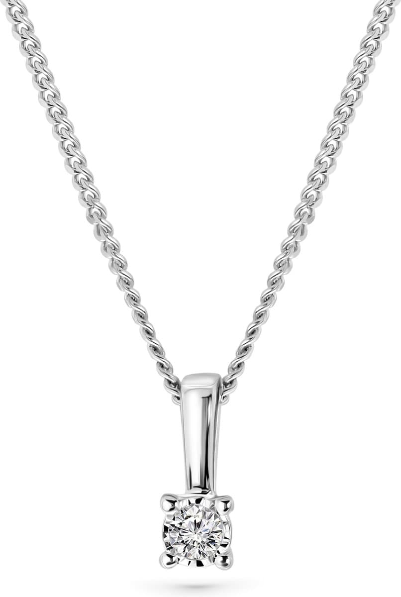 Miore Pure Collier Ketting – 9 Karaat - Zilverkleurig - met Diamanten