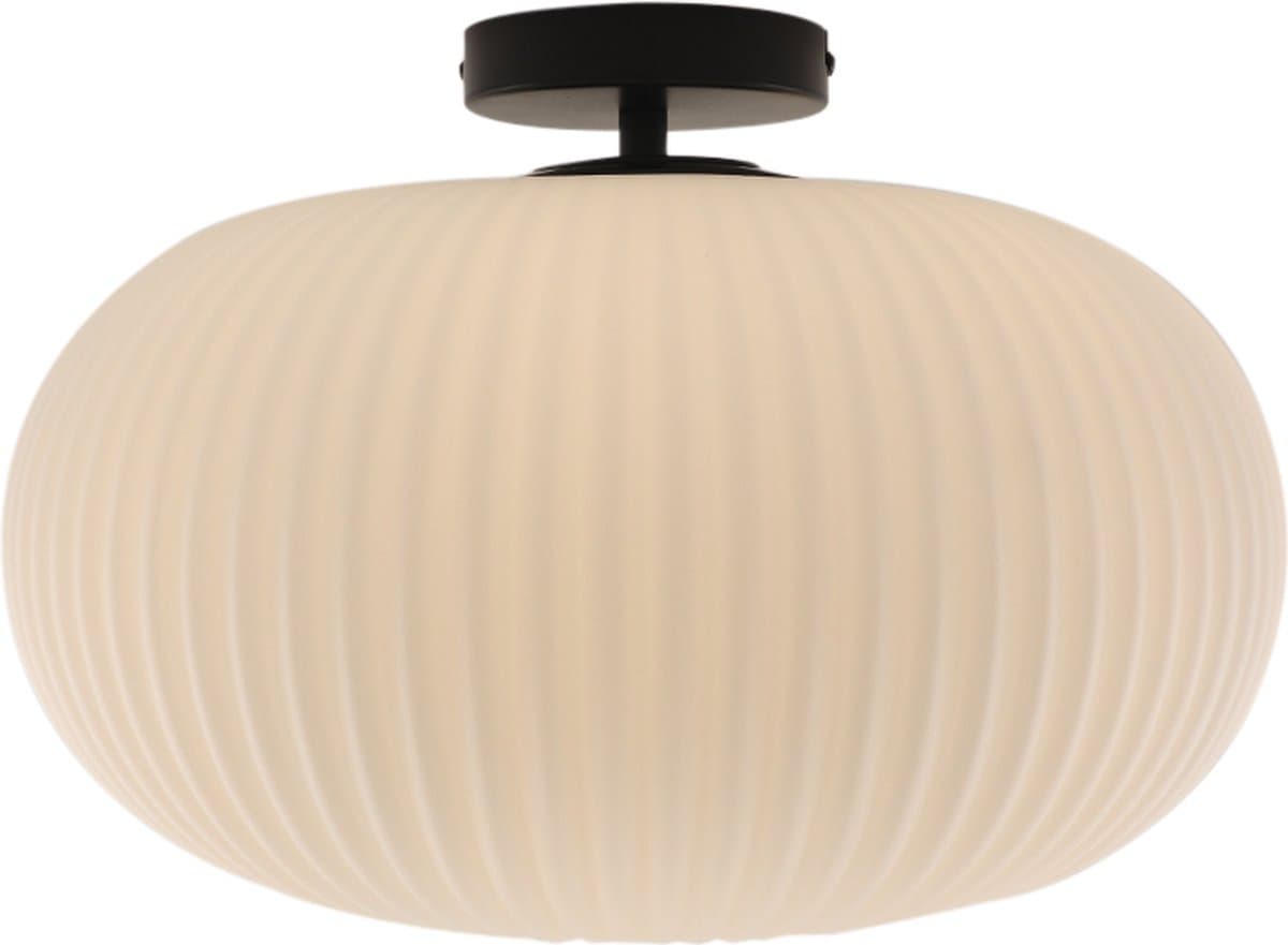 Olucia - ELLIOT - Plafondlamp - Wit / Zwart - Geschikt voor Badkamer - Vorm: Rond