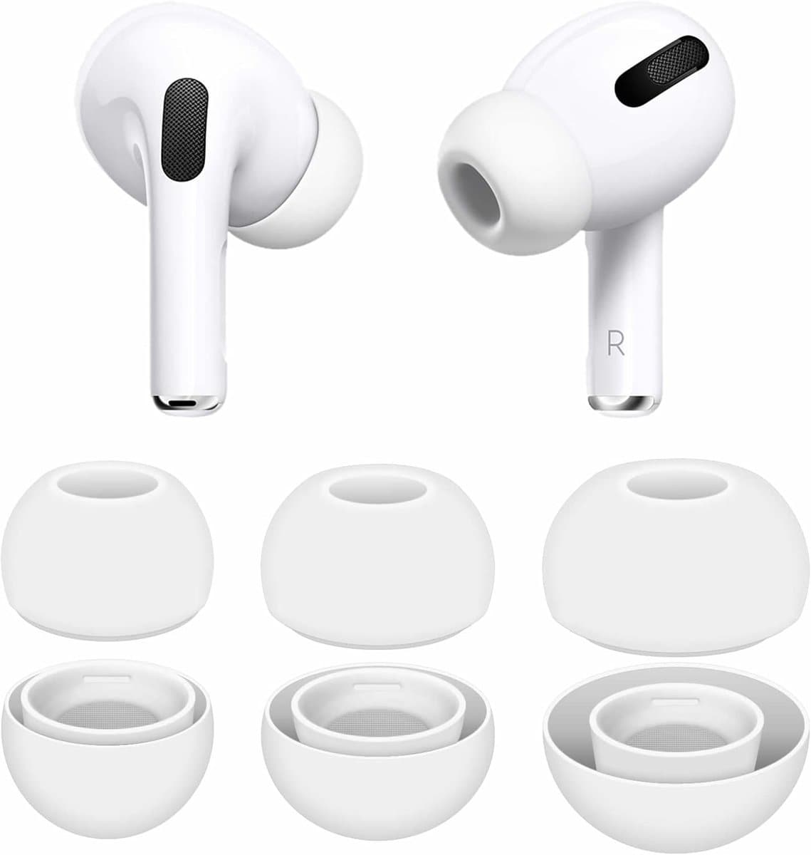 Daity 3 paar - Oordopjes voor AirPods Pro 1e en 2e generatie, verkrijgbaar in de maten small, medium en large, wit.
