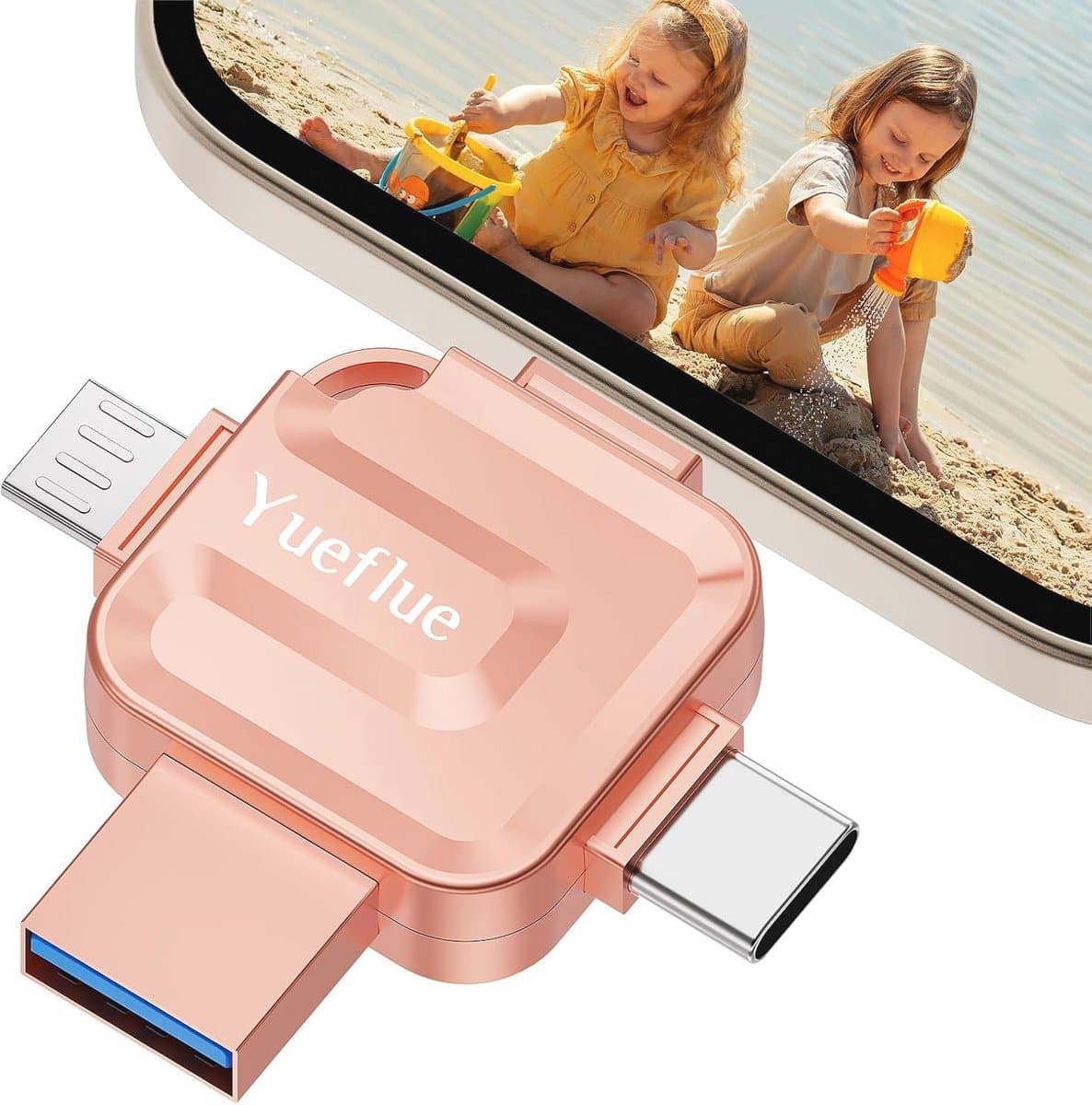 128GB 4-in-1 USB Stick voor Telefoons - Externe Geheugenoplossing voor Foto's en Video's
