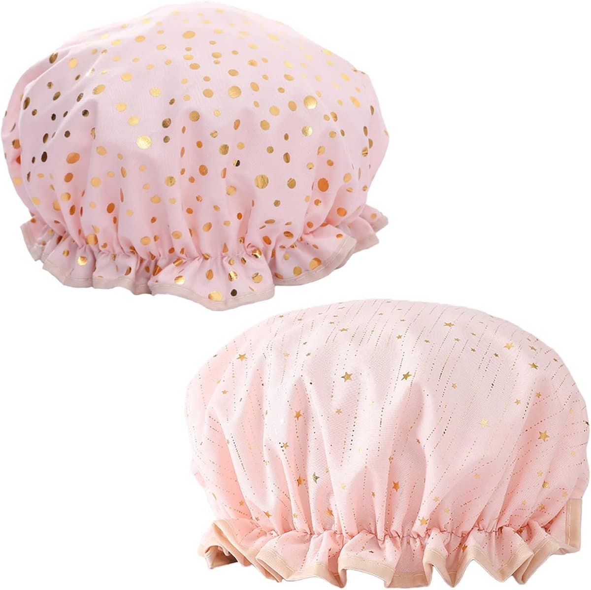 Douchemutsen - Badmutsen - Haar Droog Houden - Dubbellaags Waterdicht - 2 Stuks - Roze Stippen Ster