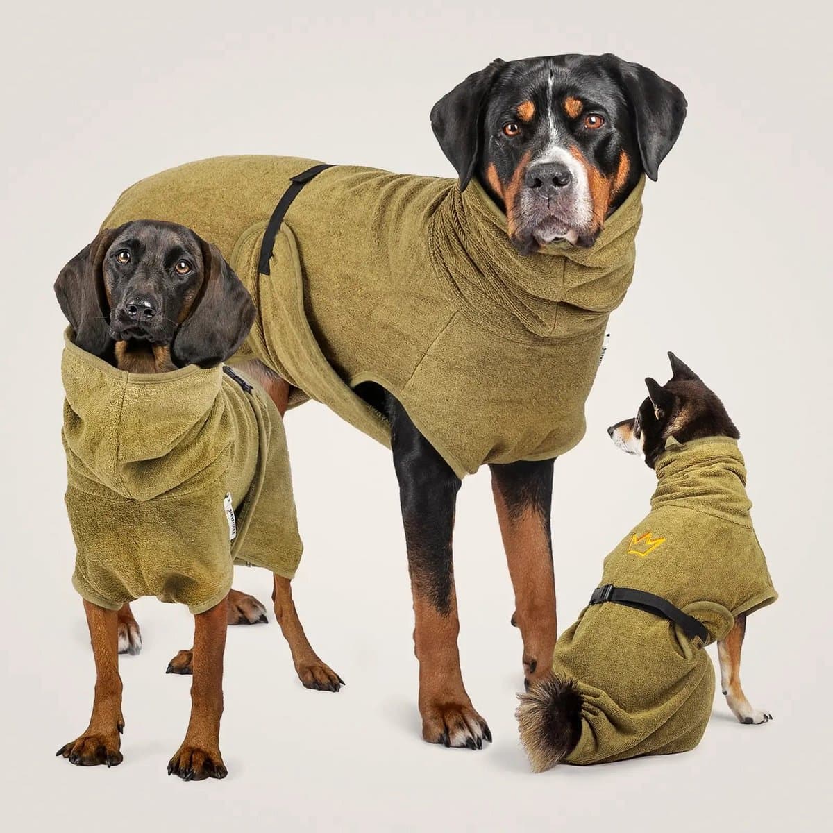 Rudelkönig Hondenbadjas – Zachte badjas hond van katoen - Hondenkleding khaki