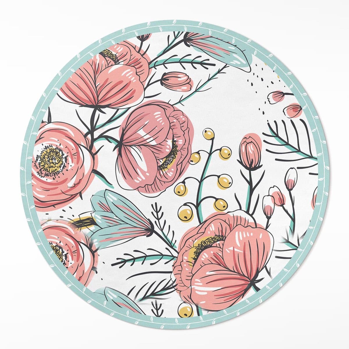 Wallfluent Vinyl Tapijt - Pastelkleurige Bloemen, Prachtige Subtiele Illustratie Vloerkleed Op Vinyl - 110 cm - Rechthoek Binnen Tapijt - - Roze Binnen Tapijt - Haltapijt - Kantoortapijt
