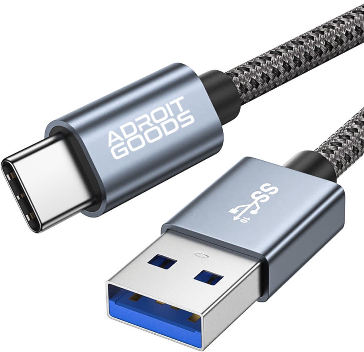AdroitGoods USB 3.0 A naar USB-C Kabel 10Gbps – Oplaadkabel & Snellaadkabel - 60W Snelladen – Gevlochten Datakabel – CarPlay Geschikt – Voor Smartphone, Tablet & Laptop - 1,5m