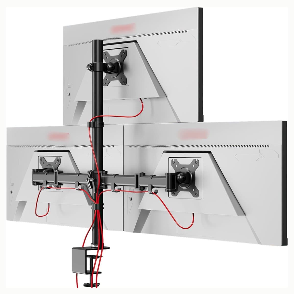 REN® Monitor Arm 3 Schermen - Triple Monitor Arm - Monitor Arm 3 Monitoren - 360 Graden Roterend - Zwart - 22 x 97 x 9 cm