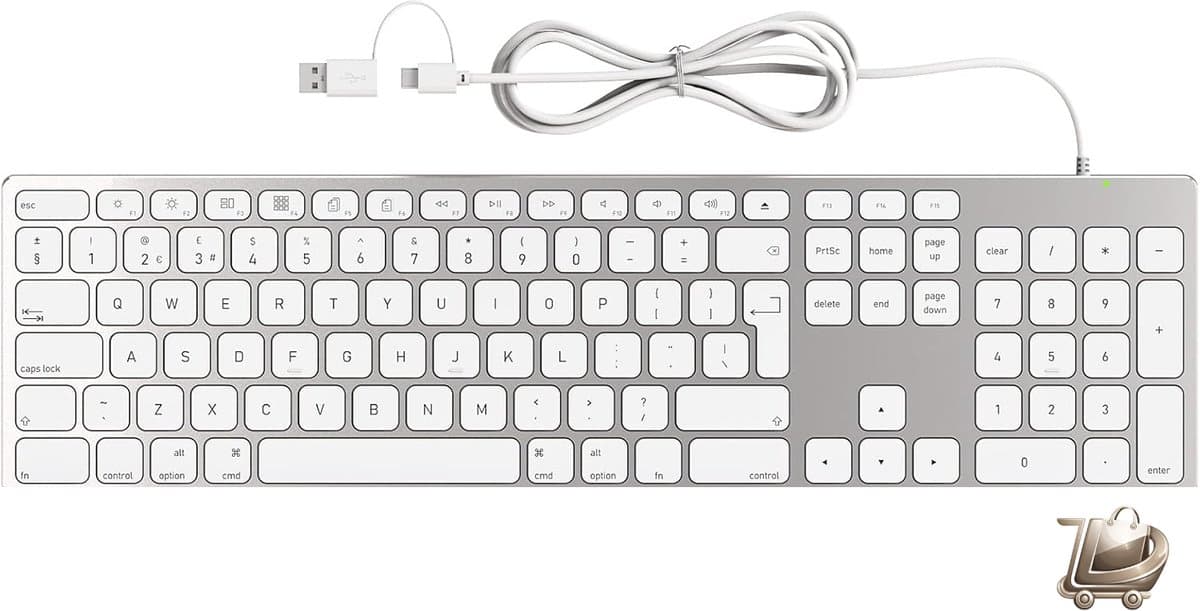 Volledig Aluminium Bedraad Toetsenbord - Mac OS Indeling - Numeriek Toetsenbord - Duurzaam en Slank Design - Plug & Play USB-A/USB-C Verbinding - Compatibel met iMac en Mac Mini