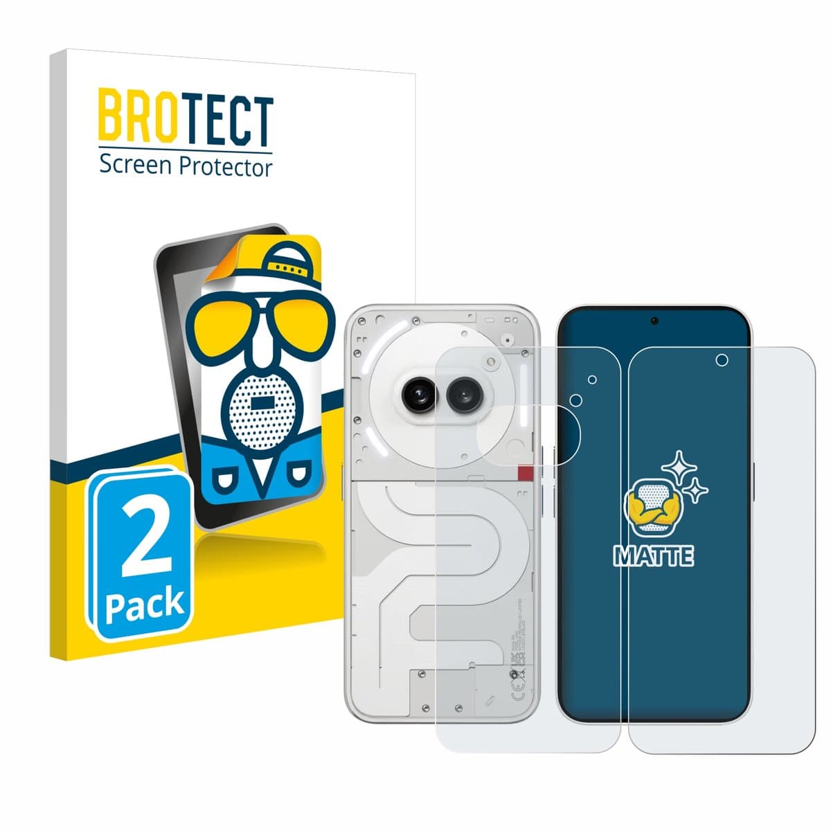 BROTECT - Screenprotector voor Nothing Phone (2a) (Voor+Achter) - Folie Beschermfolie matte 2 Stuks