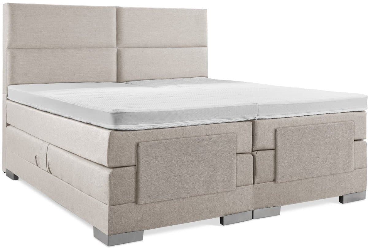 Soft bedden Elektrische Boxspring - 90x210 - Incl. 4 vlaks hoofdbord - Beige met plint