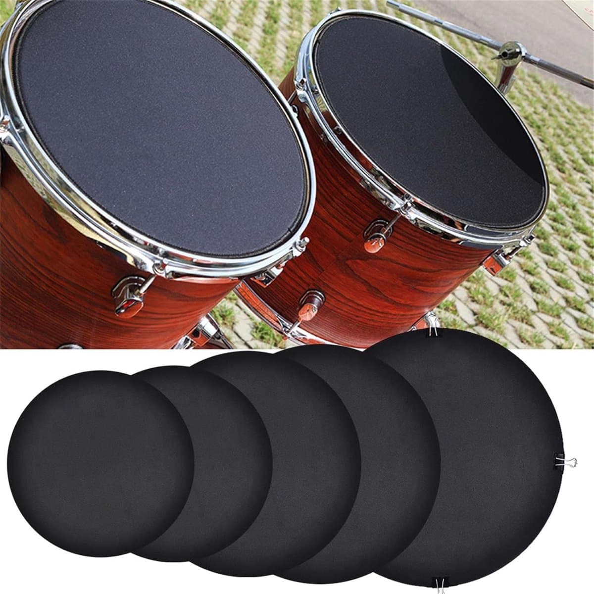 Drumdemper Set - Mute Demper - Stil Drummen - Rubberschuim Materiaal - Meerdere Maten - Zwart