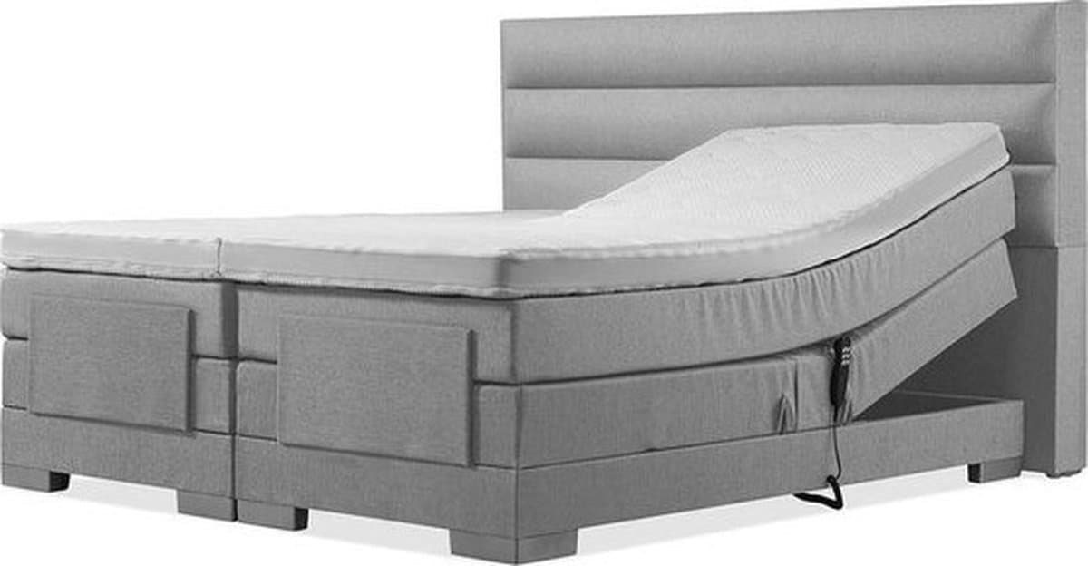 Soft bedden Elektrische Boxspring - 70x200 - Incl. verticaal hoofdbord - Zilvergrijs met plint