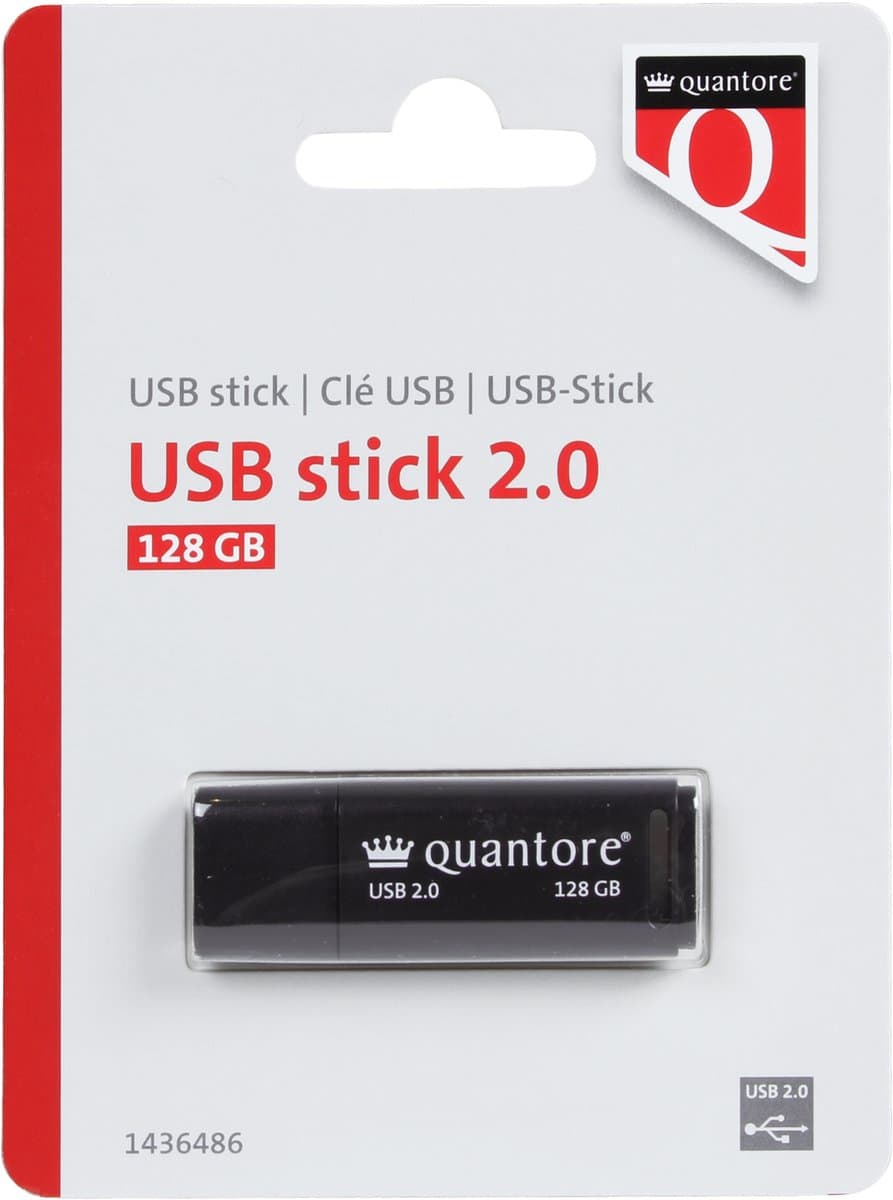 USB stick 2.0 Quantore USB-A 128GB zwart 1 Stuk