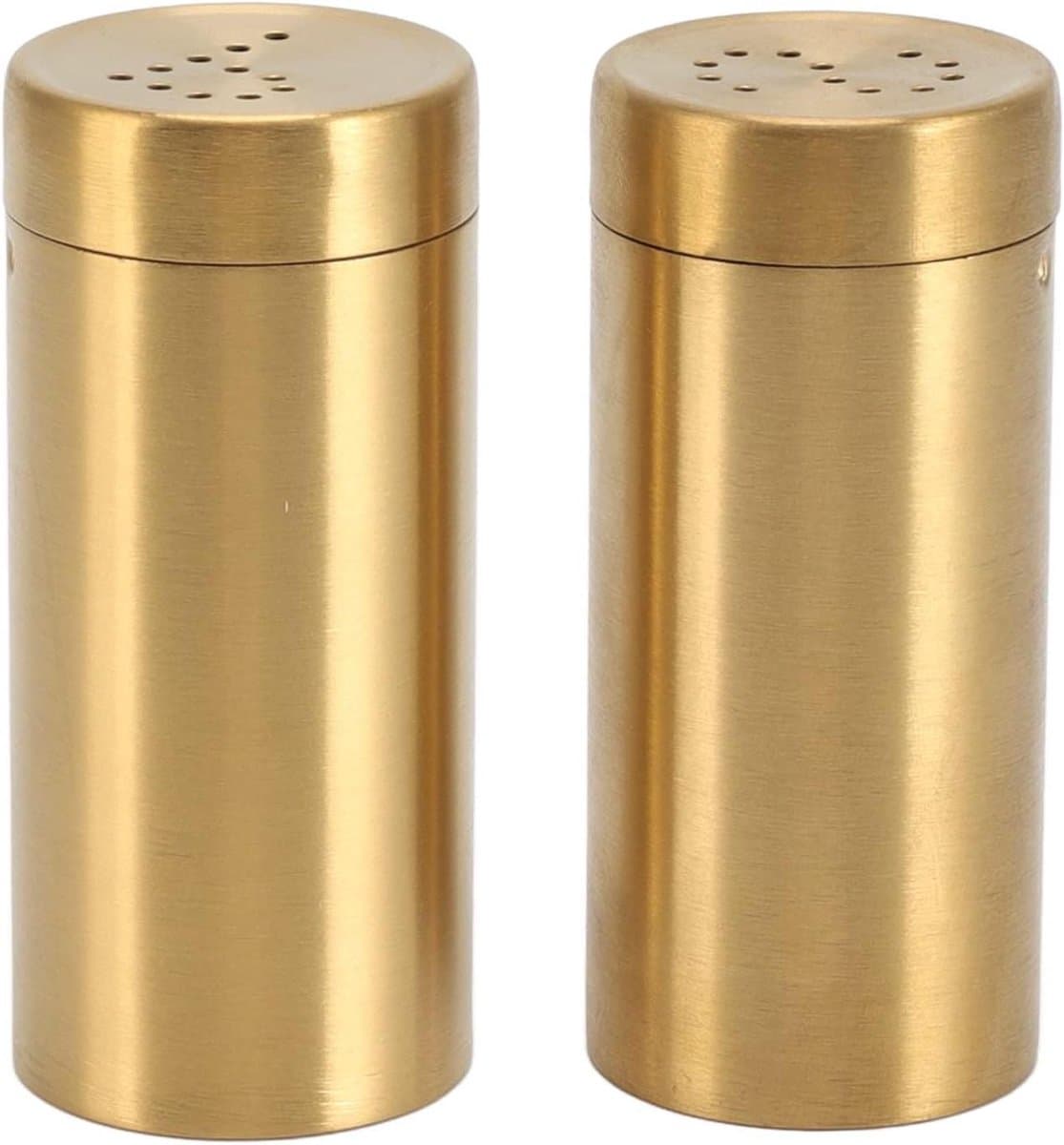 Allecto Plus - 2 Stuks Gouden Kruidkruik met Schroefdop voor Kruiden en Specerijen - RVS - Geschikt voor Zout, Suiker en Peper - Keukenaccessoires - Kookbenodigdheden