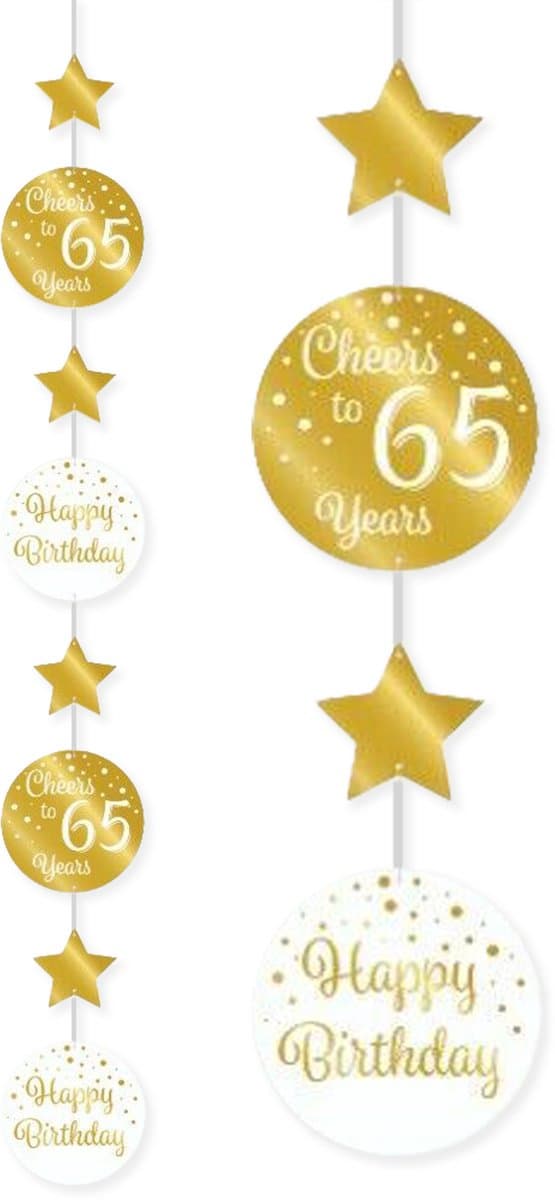 BTH - Hangdecoratie - 65 Jaar - Goud-Wit - Slingers - Slingers Verjaardag - Verjaardag - Decoratie - Versiering - Slinger
