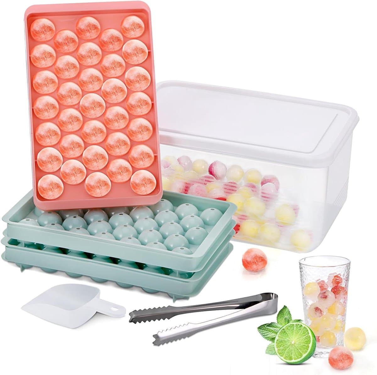 Allecto Plus - Mini-ijsblokjesbakjes - Herbruikbaar - Bolvormige ijsblokjesbakvorm - Vriezer - Water Koffie - Set van 3