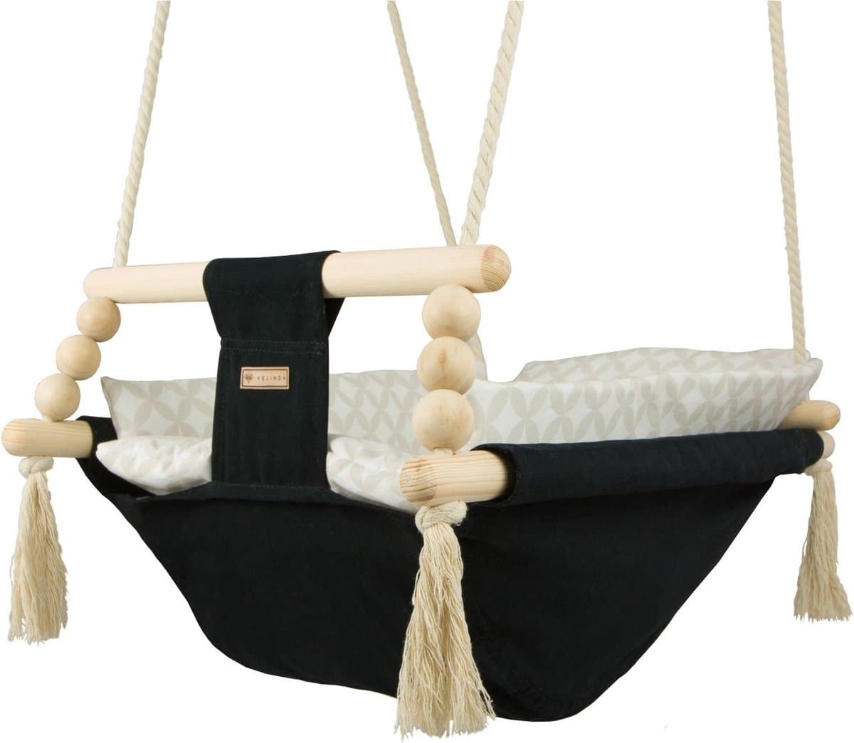 Babyschommel - voor binnen - zwart crème met diamant - tot 20 kg