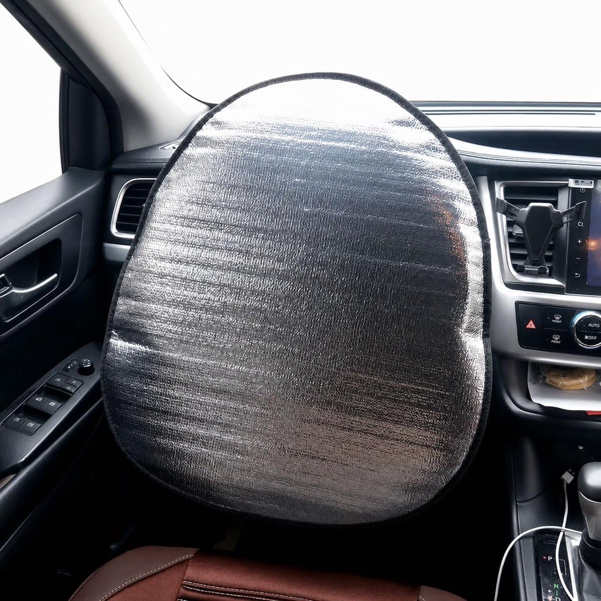 Stuurwiel Zonnescherm - Stuurhoes Beschermer - Auto Beschermen - Verstevigde Randen - 50x44cm - Zilver