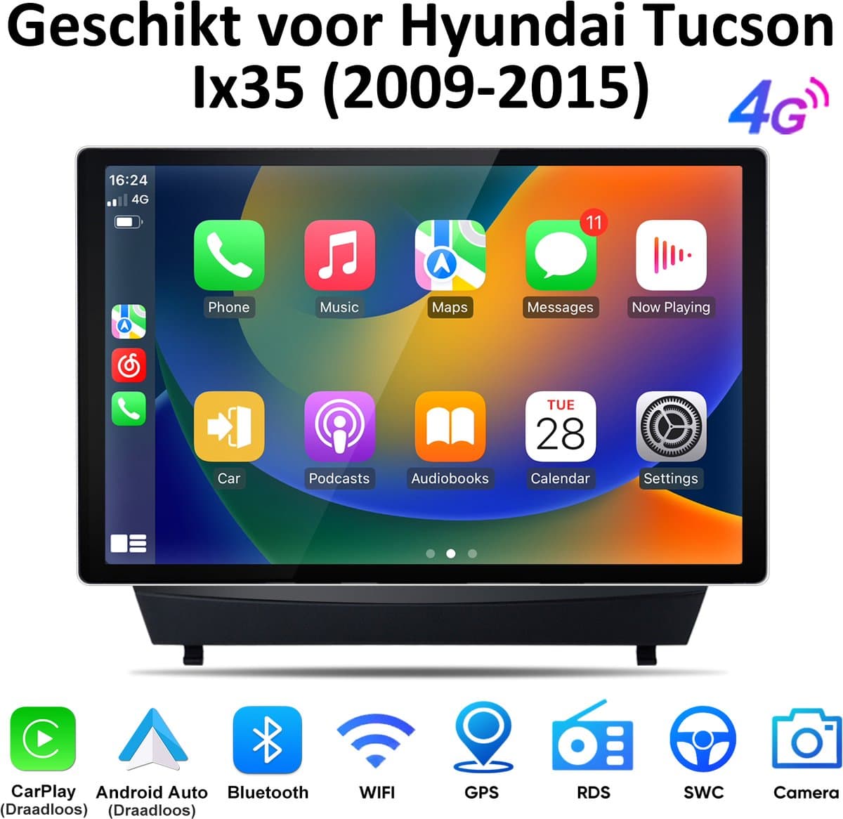 Junsun Android 15 Autoradio Geschikt voor Hyundai Tucson Ix35 (2009-2015) - 6GB+128GB - Draadloze CarPlay & Andriod Auto - GPS-Navigatiesystem - Bluetooth - 13,1-inch 2k Touchscreen - RDS - FM - Stuurwiel bediening - DSP + EQ