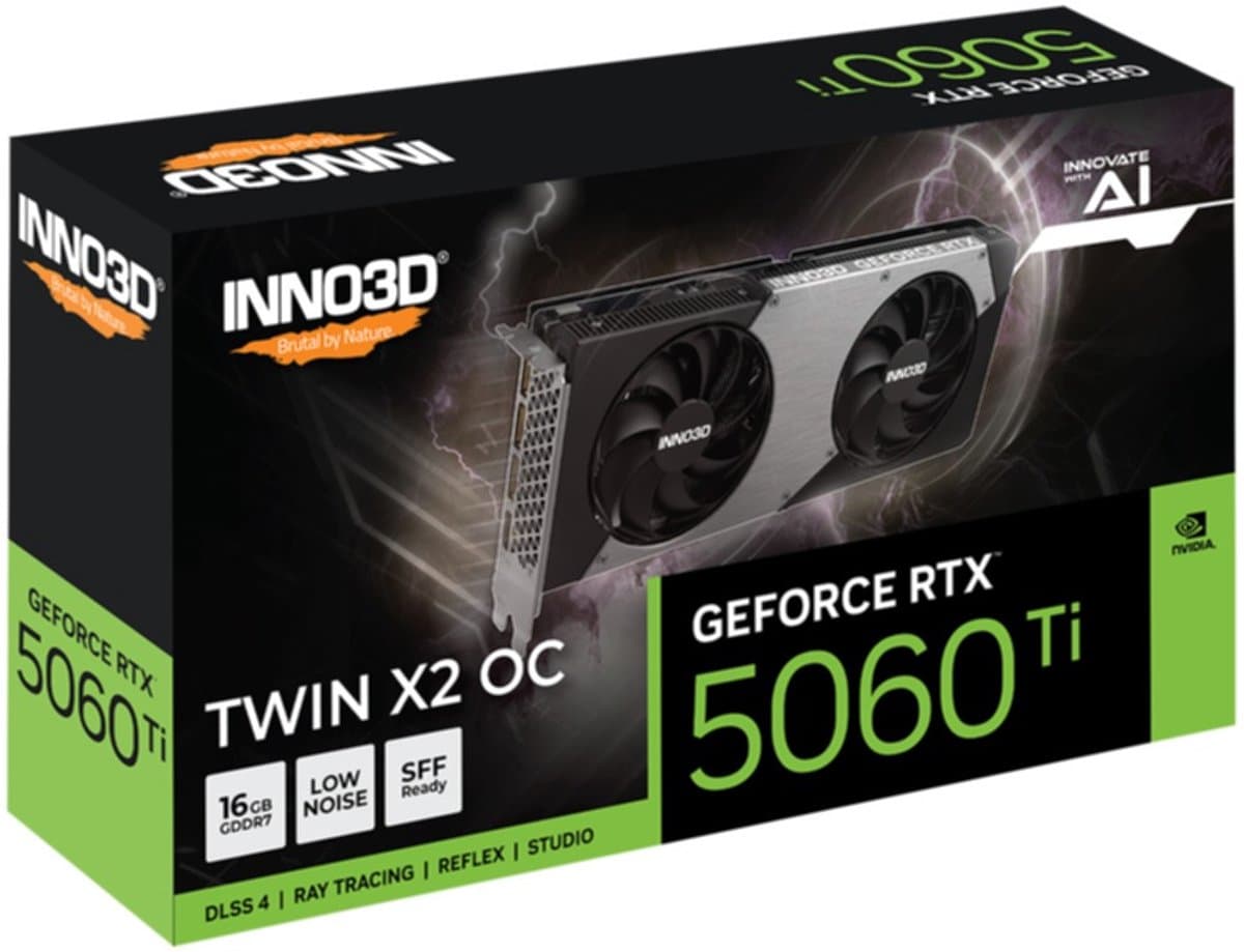 INNO3D NVIDIA GeForce RTX 5060 Ti TWIN X2 OC - Videokaart - 16GB - GDDR7 - PCIe 5.0 - 1x HDMI 2.1b - 3x DisplayPort 2.1a