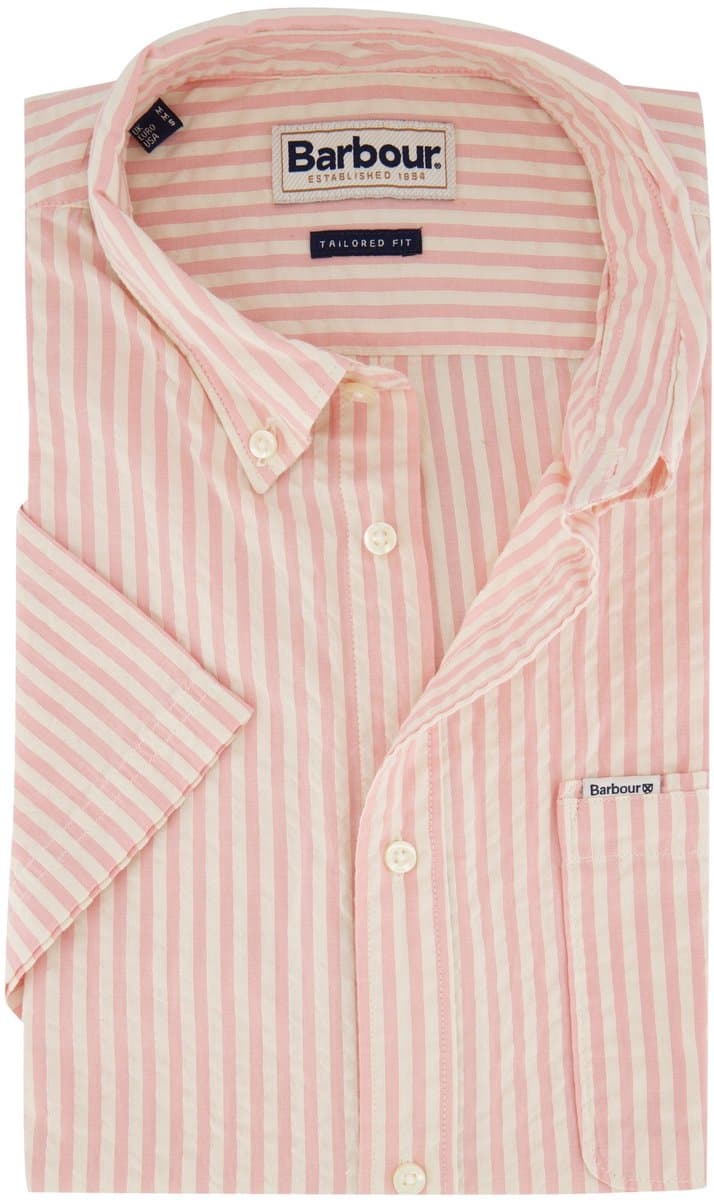 Gestreept roze wit Barbour overhemd korte mouwen