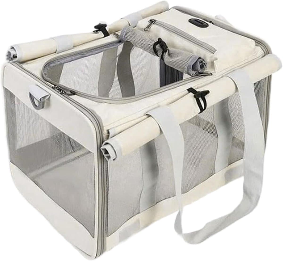 Huisdier Draagtas - Reismand Puppy - Veilig Vervoer - Ademend Mesh - 44x29x29 cm - Beige