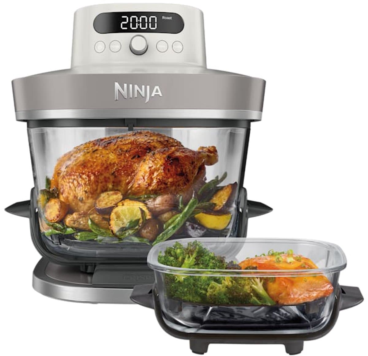Ninja CRISPi PRO 7-in-1 Glazen Airfryer met 7 functies - Airfryen, Bakken, Braden, Rijzen, Drogen. Max Crisp en Opnieuw krokant maken - 2.3 liter en 5.7 liter glazen schaal - PFAS vrij koken - Stone - AS101EULG