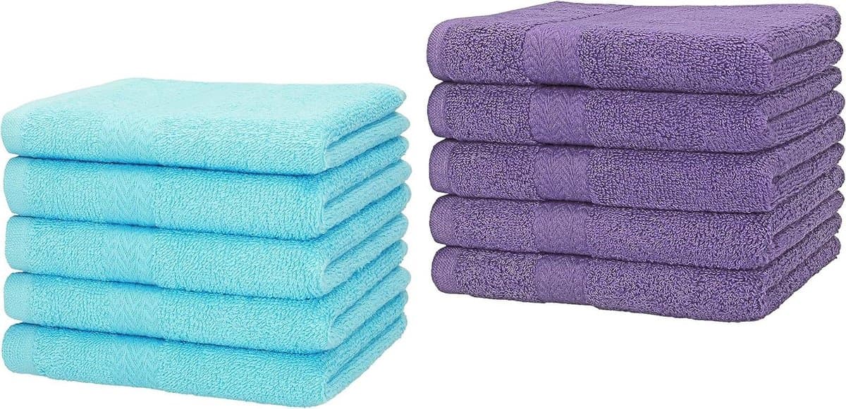 Gastendoekjes Set - Handdoekjes Katoen - Badkamer Gebruik - Zacht en Absorberend - 30x50 cm - Paars Turquoise