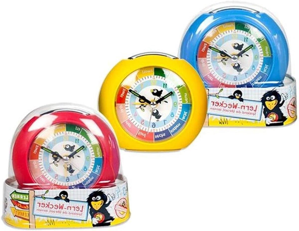Wekker - Kinderwekker Leer - Kinderen Leren - Drie Kleuren - 30 x 30 x 30 cm - Multi-Colour