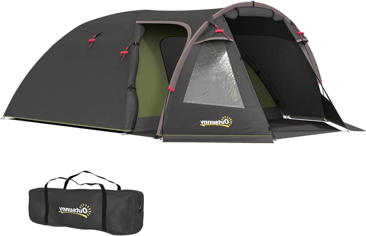 Kampeertent - Tunneltent - Familie uitjes - Waterdicht 3000mm - 360x250x130cm - Zwart