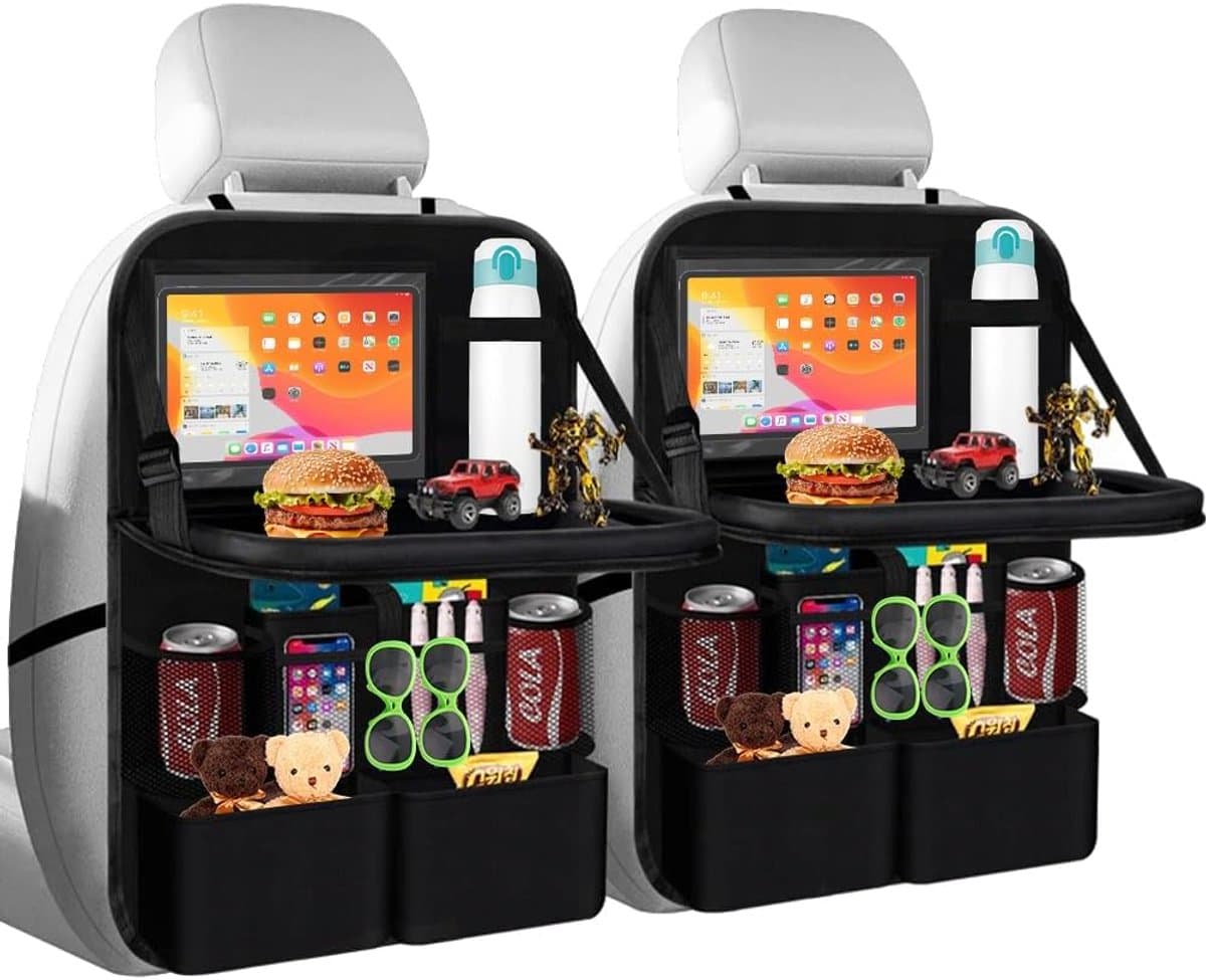 Auto Organizer met Tafel, 2 Stuks Auto Zitting Organizer, Ruime Achterbank Bescherming, Waterdichte Opbergruimte voor Kinderen, Inclusief Vouwtafel voor Tablet en Telefoon