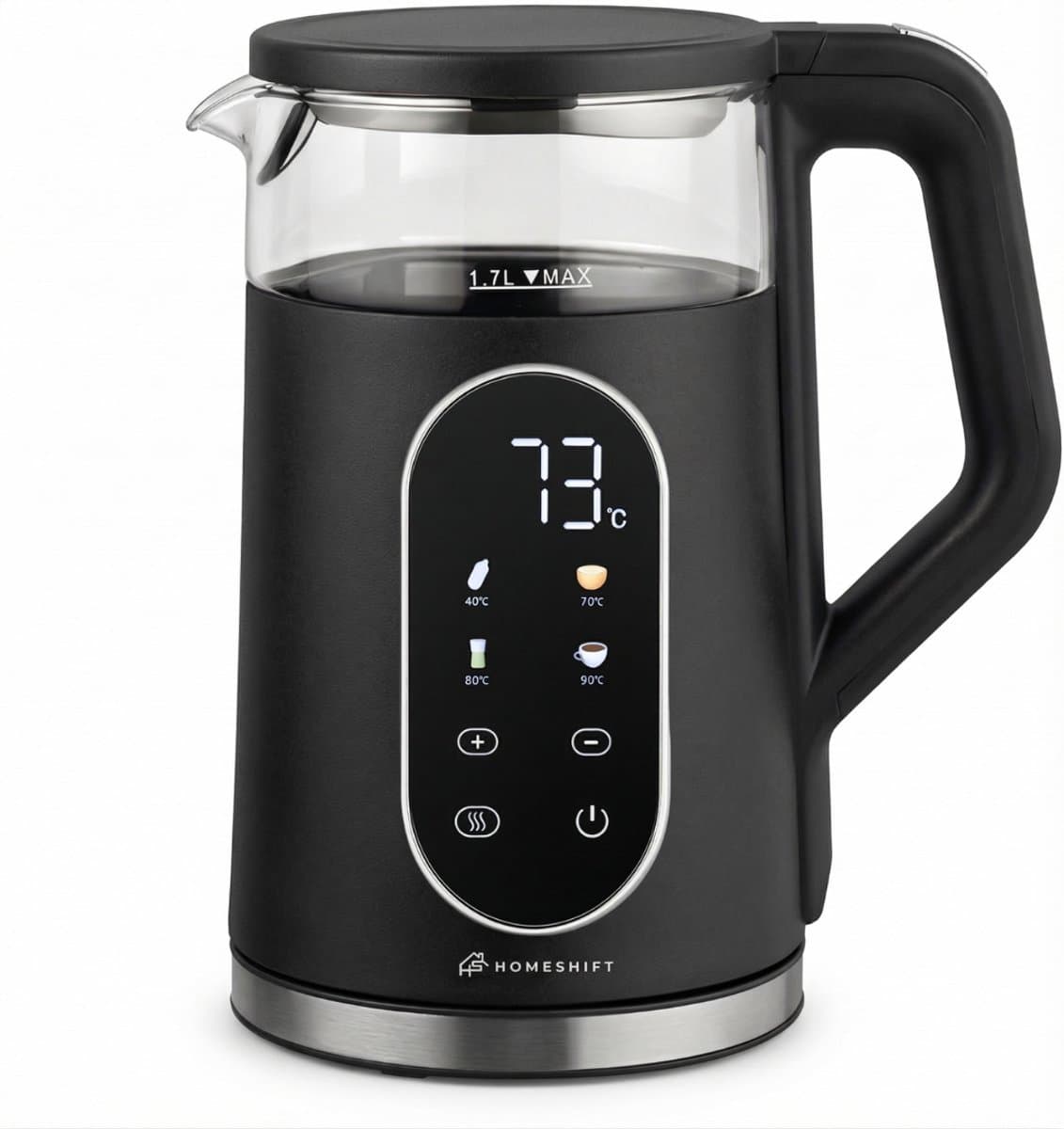 HomeShift® Waterkoker met Temperatuurregeling - Warmhoudfunctie - Dubbelwandig - Elektrisch - 1,7 Liter - 2200W - Zwart