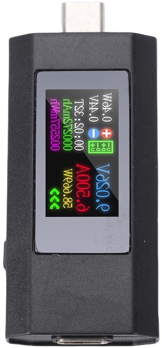 USB C Tester - Stroommeter Multimeter - Opladen Monitoren - Kleurenscherm Data - 195W 6.5A - Zwart