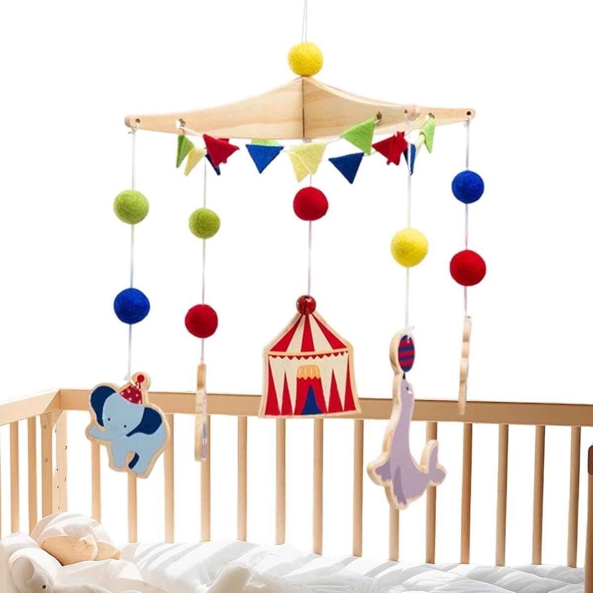 Babykamer Mobiel - Wiegspeelgoed Muziek - Babykamer Decoratie - Circusdier Ontwerp - 27 x 27 x 4.5 cm - Multicolor