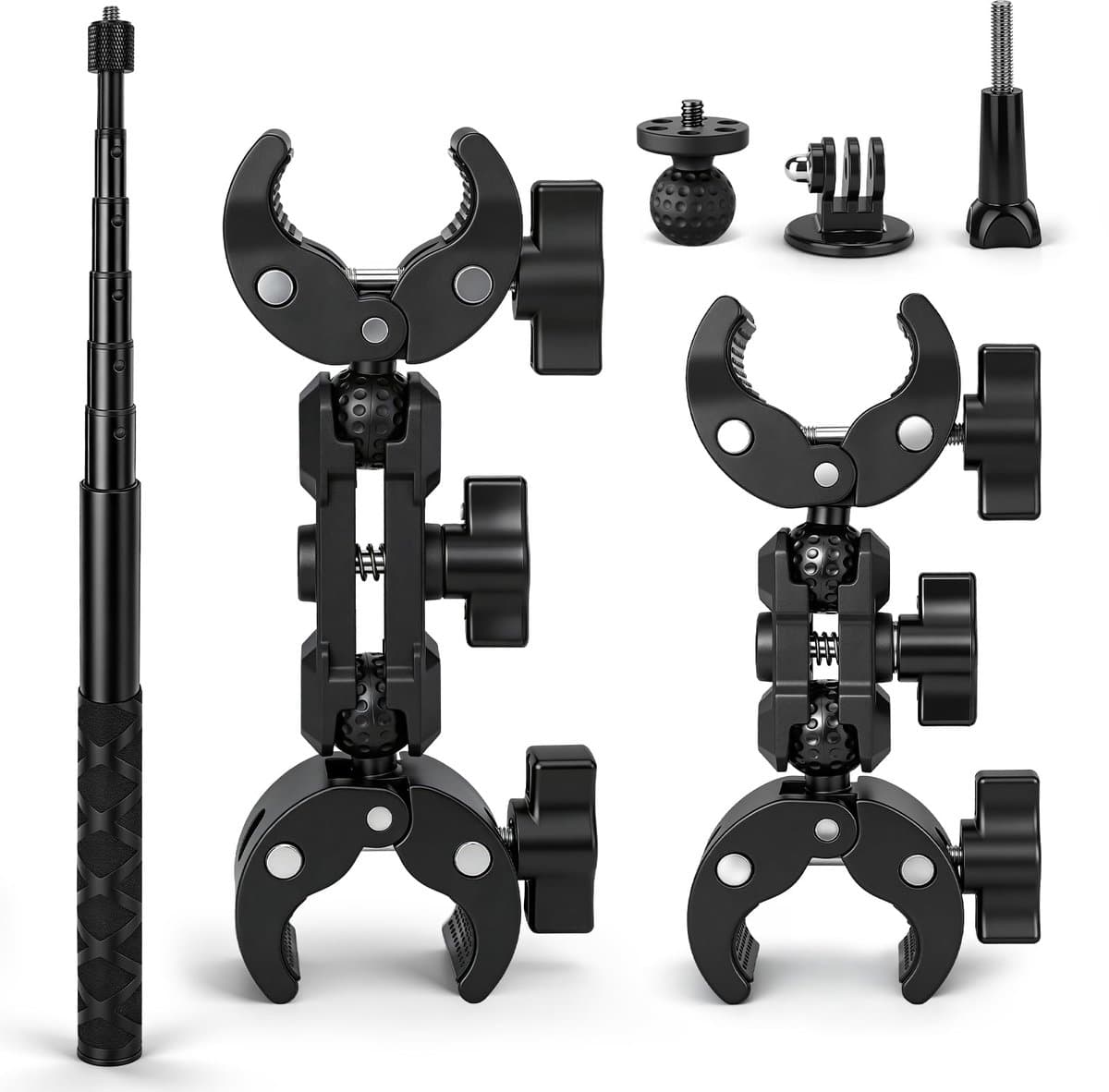 Namajunas - Action camera accessories - Motorhouder en fietsstuurmontageset voor Insta360 X5 X4 X3 ONE X2 - Met 120 cm onzichtbare selfiestick - Dubbele klem camera-accessoires voor GoPro Hero 13 12 11 10 9 en DJI Osmo