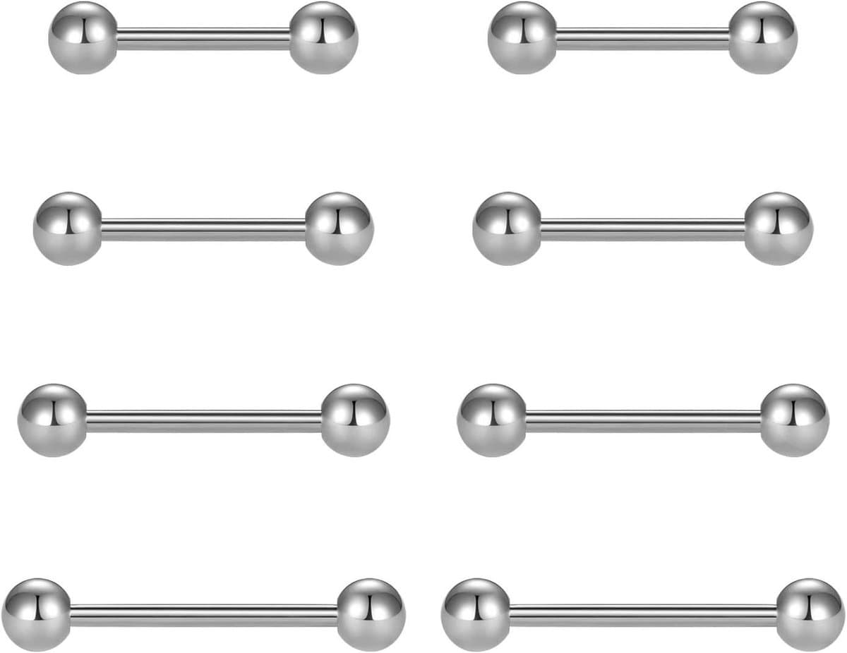 8 stuks, 14 g, roestvrij staal, metaal, tongstaafjes, sieraden, 12 mm/14 mm/16 mm/18 mm