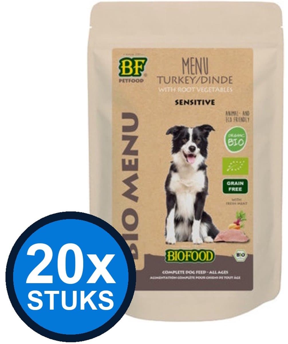 20x Biofood Organic Kalkoen Menu - Hondenvoer - 150g