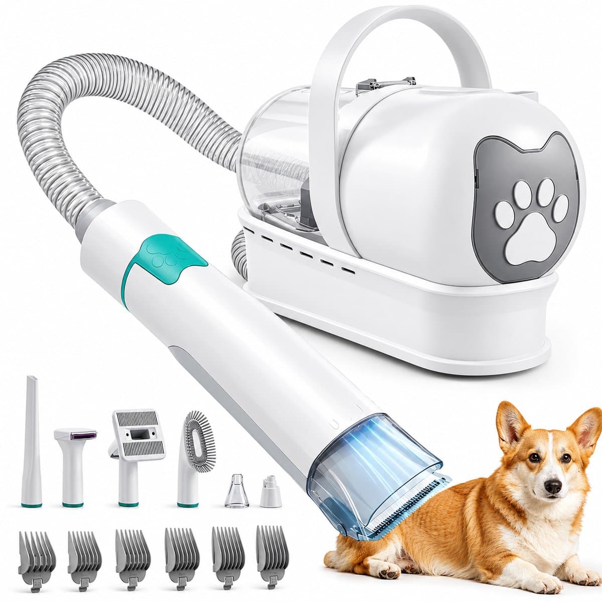 DPLUNIQ Hondentondeuse - Stofzuiger - Hondentrimmer - Hond en Kat - Multifunctioneel - Verstelbaar - Stil - 7 in 1 - Wit