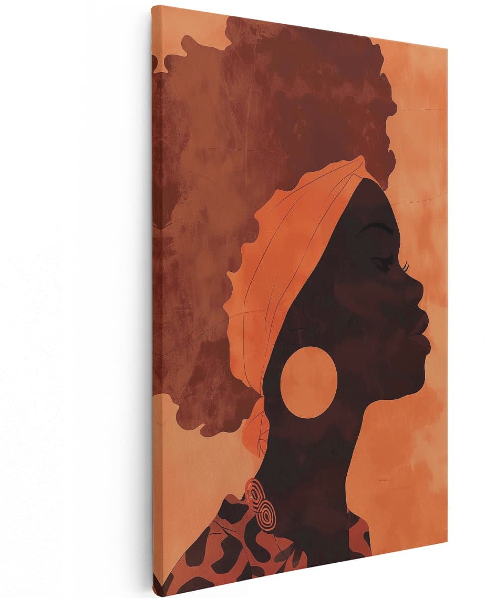 Artaza Canvas Schilderij Silhouet van een Vrouw met een Afro - 100x150 cm - Groot - Wanddecoratie Woonkamer - Schilderijen - Muurdecoratie