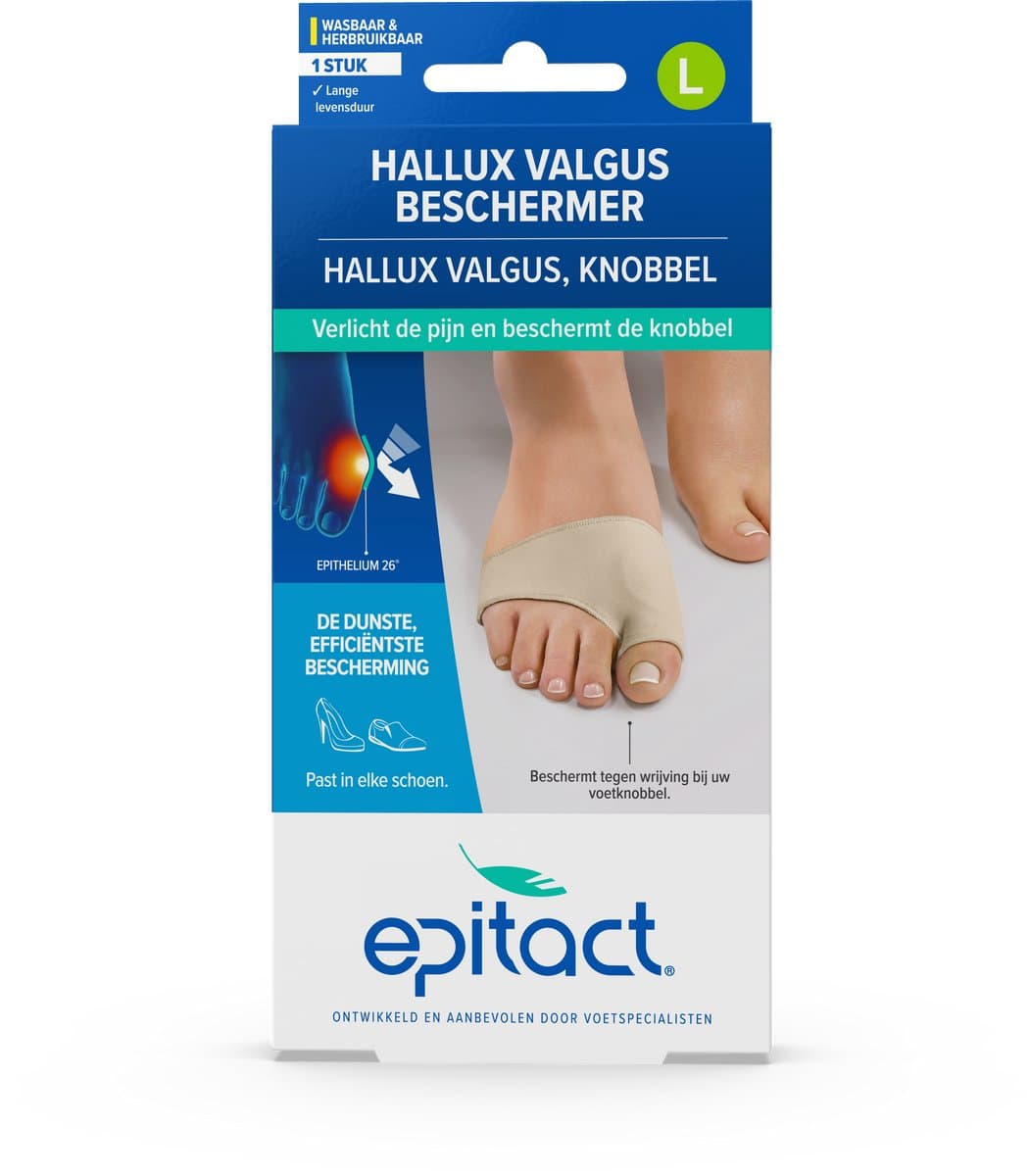 Epitact Hallux Valgus Knobbel Beschermer - Maat L (42/45) - Tegen Druk, Wrijving en Knobbelpijn - Links en Rechts - 1 Stuk