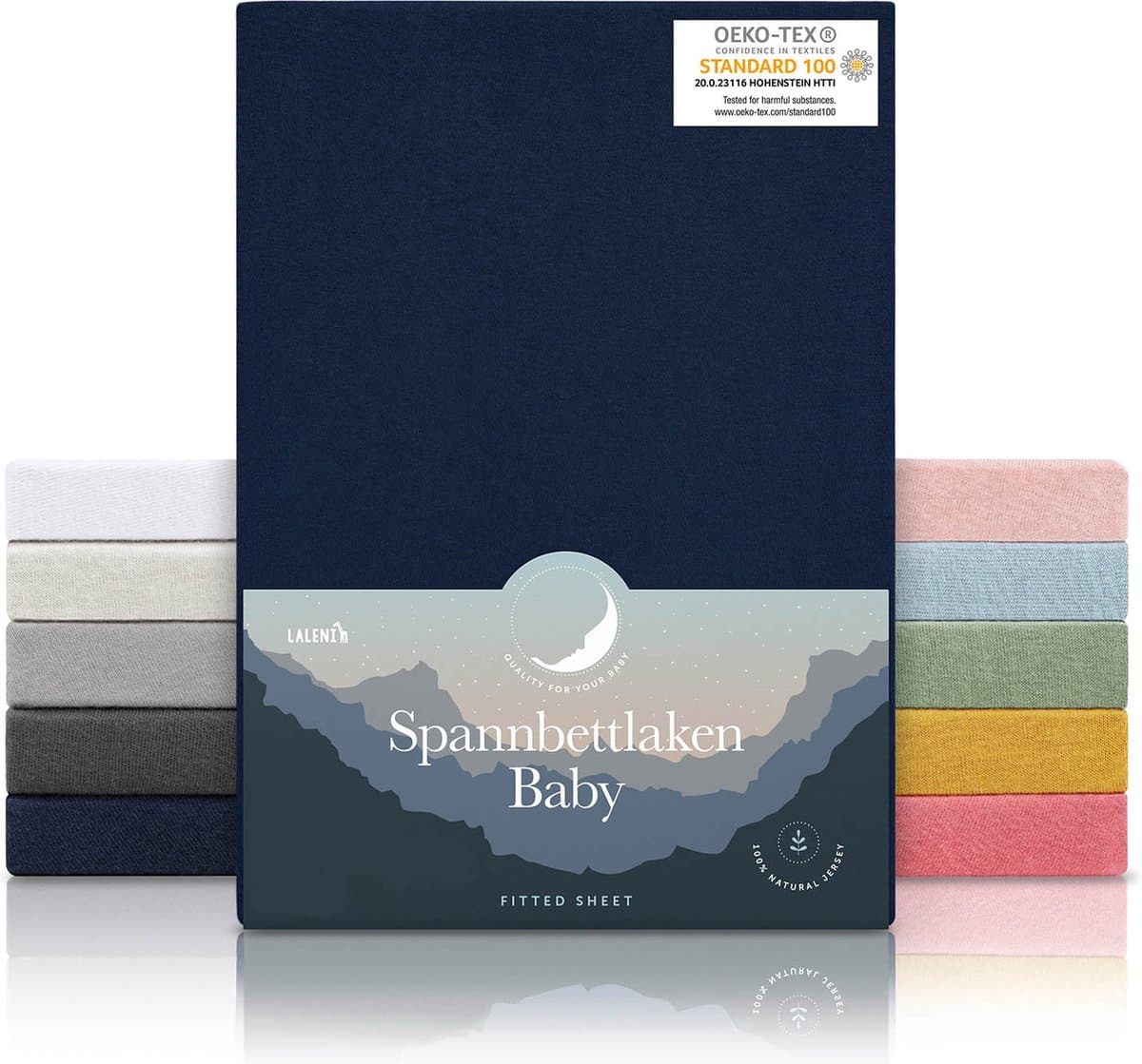 Laleni Jersey Baby/Kind Hoeslaken - Actief Ademend - Oeko-Tex Certificeerd - Babybed, Wieg, Kinderbed 60-70 x 120-140 x 15cm, donker oceaanblauw