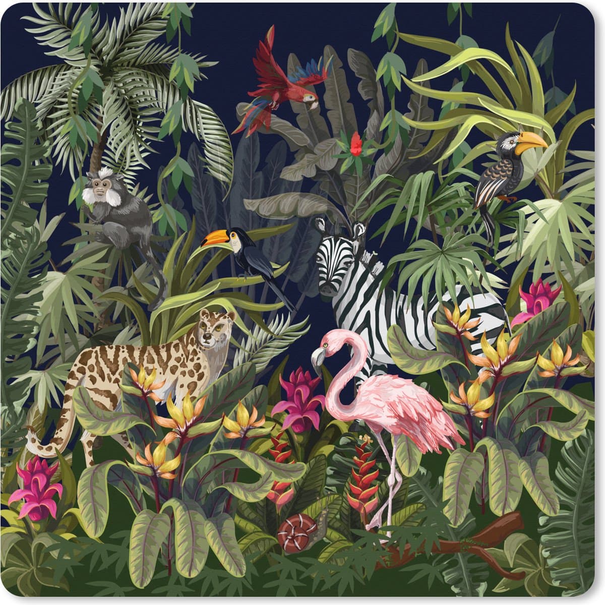 Muismat XXL 40x40 cm - Bureau onderlegger - Bureau mat Jungle dieren - Natuur - Jongens - Meisjes - Flamingo - Zebra - Bureaumat - Gaming mousepad xl - Bureaulegger groot - Computer deskmat