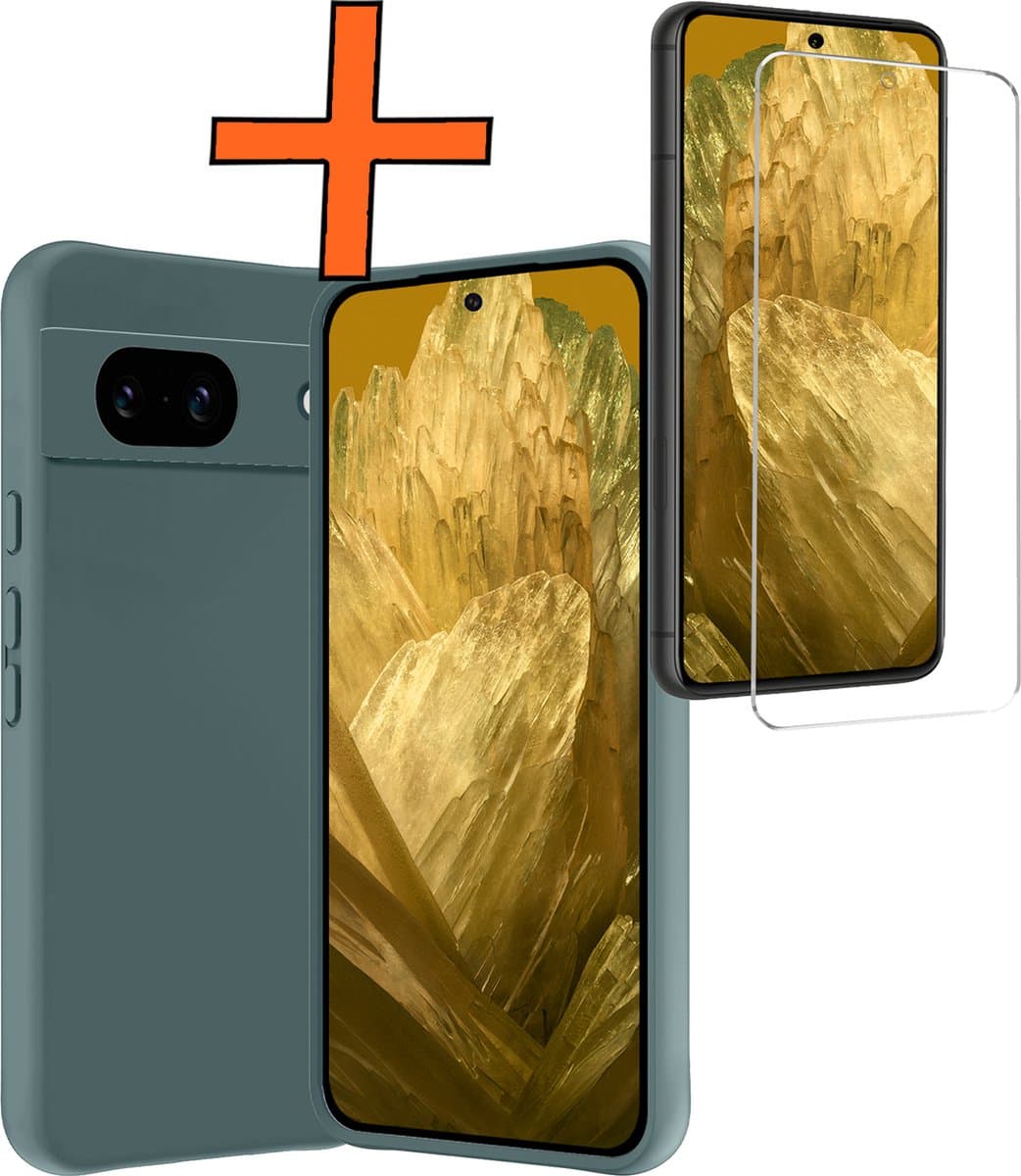 Hoes - Met Screenprotector - Geschikt voor Google Pixel 8a - Sterk & Shockproof - Back Cover - Siliconen Case - Telefoon Hoes - Donkergroen