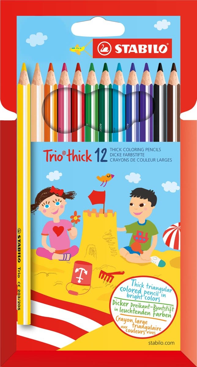 STABILO Trio Thick - Driekantige Kleurpotloden Met Extra Dikke Kern 4,2 mm - Etui Met 12 Kleuren